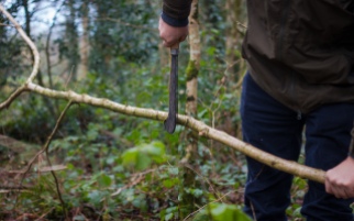 Trimming the sides of the Hazel Rods - To be used as wattle